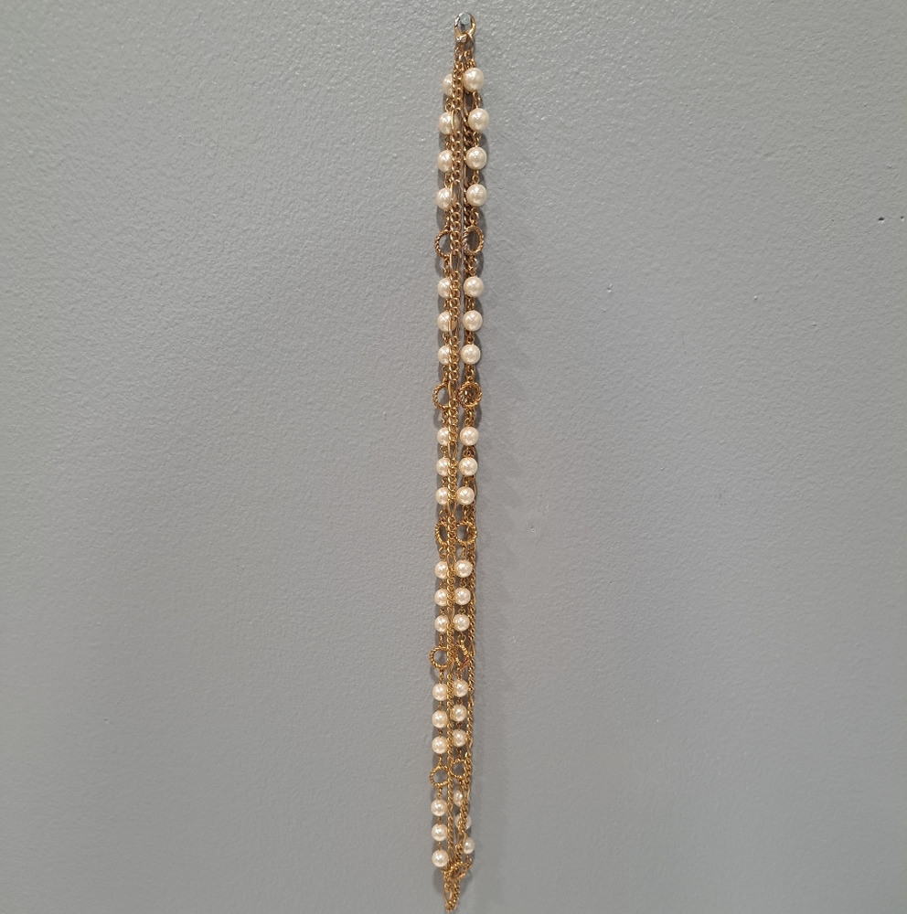 Vintage Layered‎ Gold Tone Faux Pearl Necklace 18"